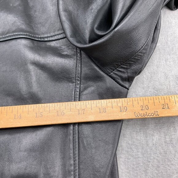 Adler Coat Women Medium Black Leather Logo Button Casual Everyday Jacket 90s VTG - Picture 7 of 12